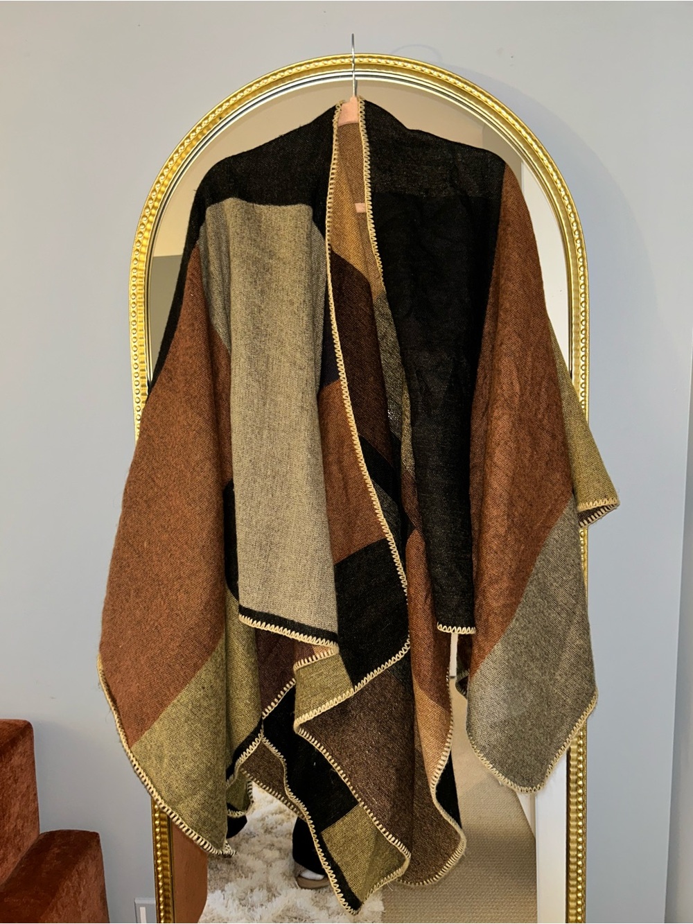 Cozy Multicolor Wool Blend Throw Blanket – Brown, Black & Gray